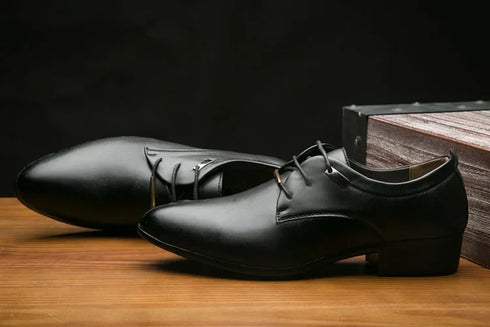 Elegant PU Patent Leather Oxfords for Men - Lace-Up Casual Business Dress Shoes for Office Work, Parties, and Weddings